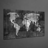 World Map 4 Pieces Mega Glass Wall Art (150x92 cm)