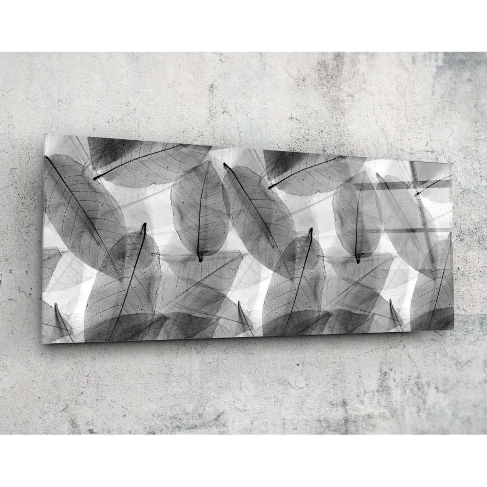 Black - White Leaves Glass Wall Art (92x36 cm)